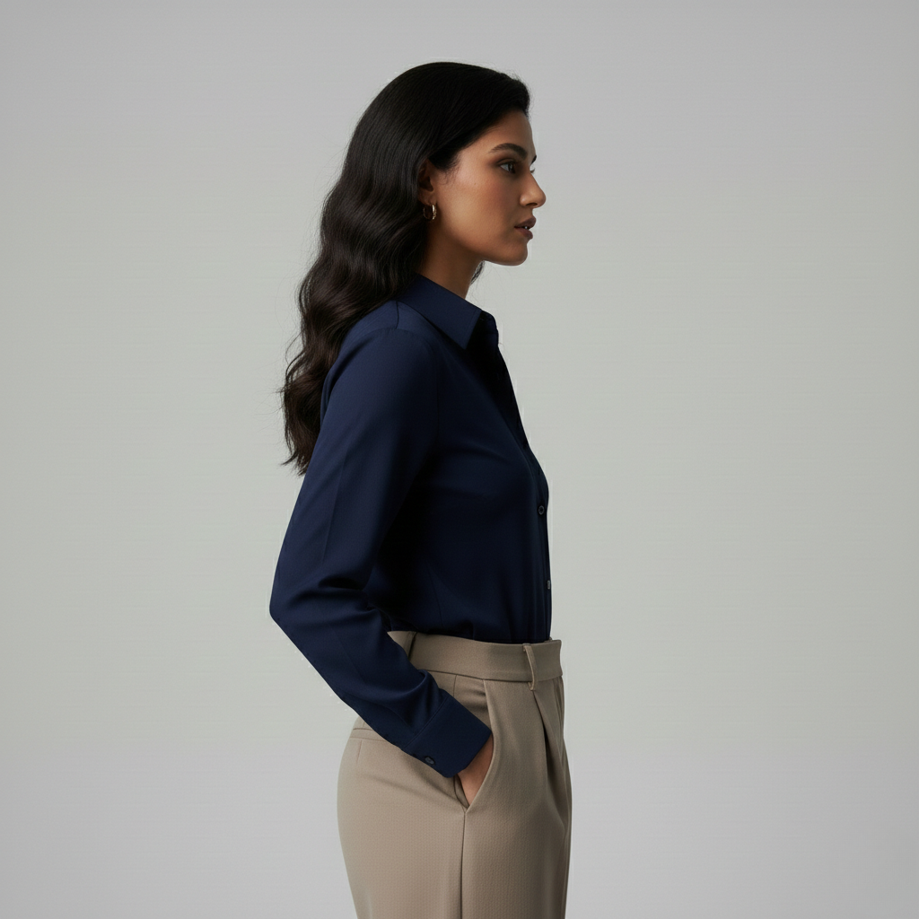 NAVY BLUE CLASSIC COTTON LONG-SLEEVE FORMAL SHIRT