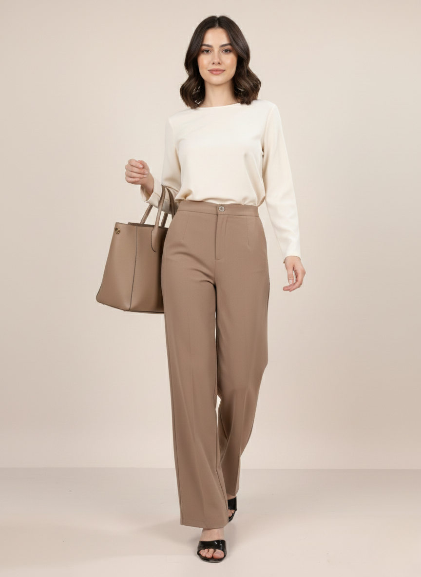 SINGLE BUTTON HIGH RISE FORMAL PANTS