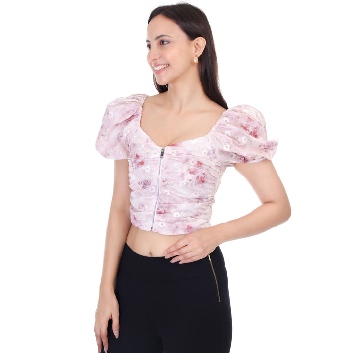 FLORAL PRINT CENTER ZIP CROP TOP