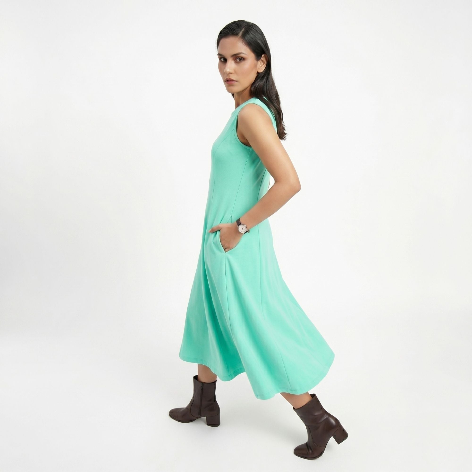 AZURE GRACE FLARED MIDI DRESS