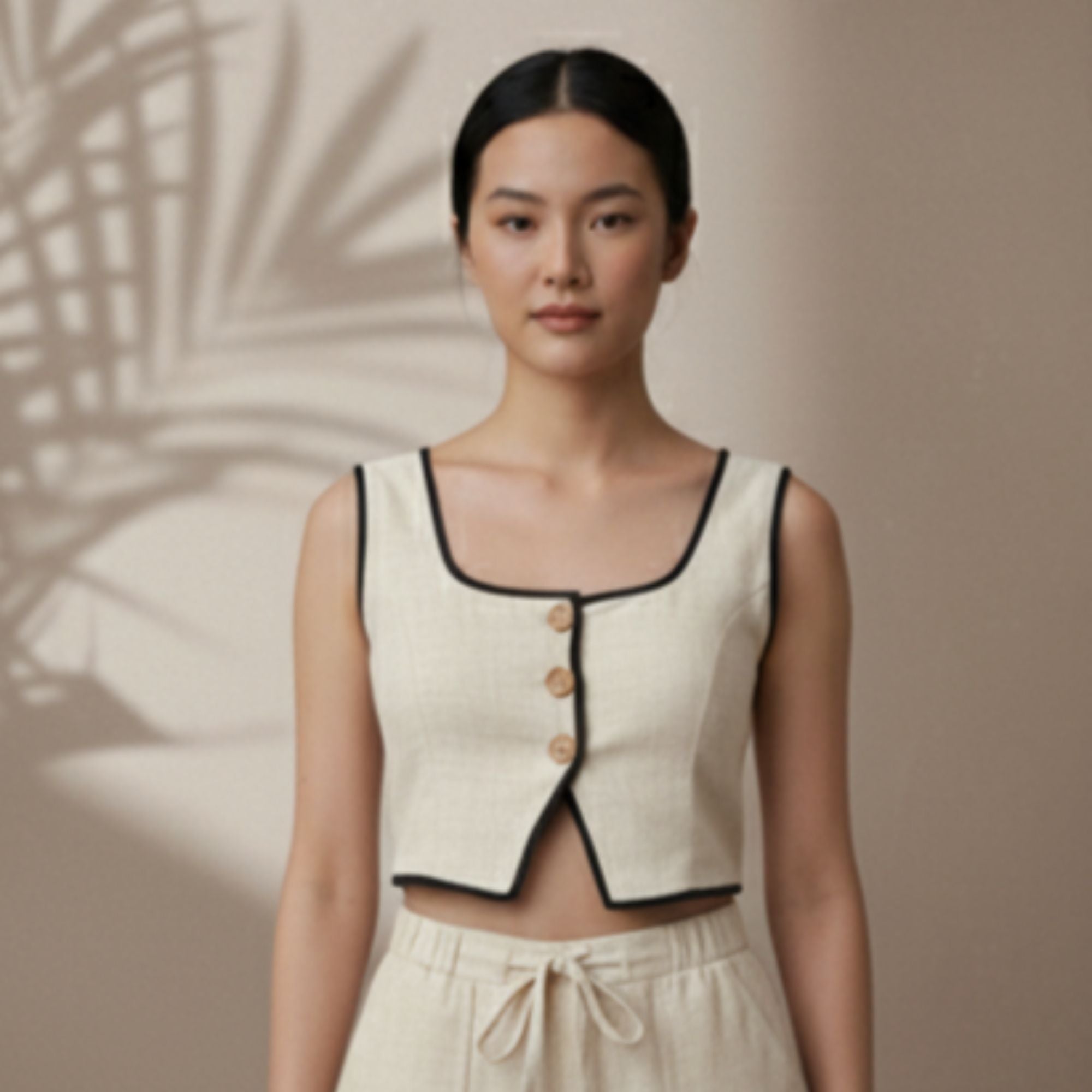 CONTRAST PIPED VEST CROP TOP