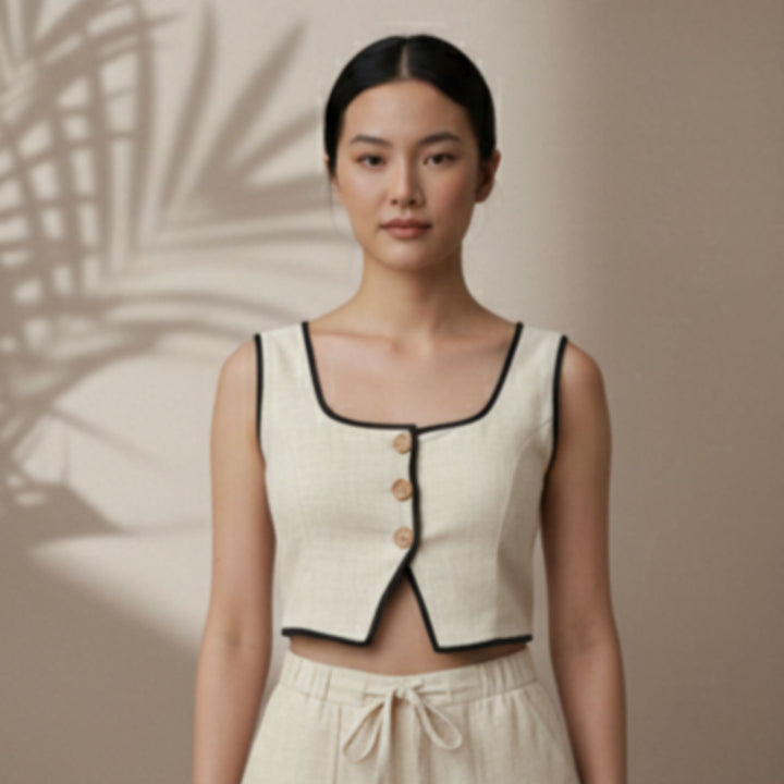 CONTRAST PIPED VEST CROP TOP