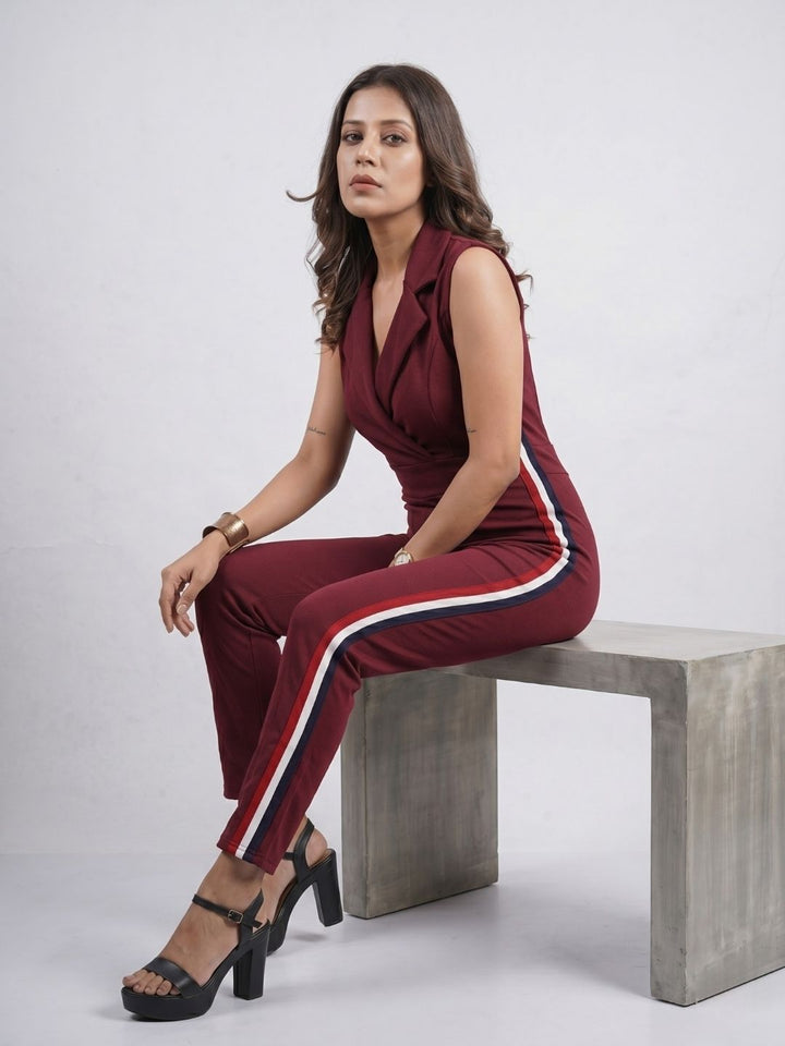 SIDE STRIPED JUMPSUIT WINE