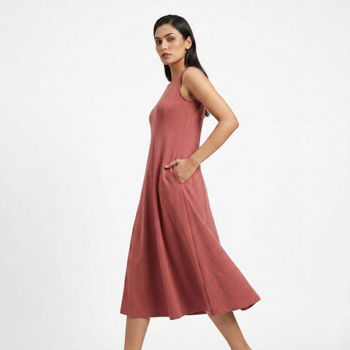 AZURE GRACE FLARED MIDI DRESS VINTAGE ROSE