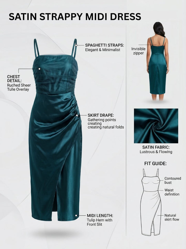 SATIN STRAPPY MIDI DRESS