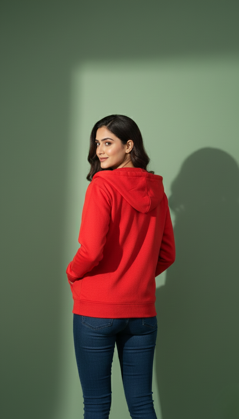 Multi Print Red Zipper Hoodie