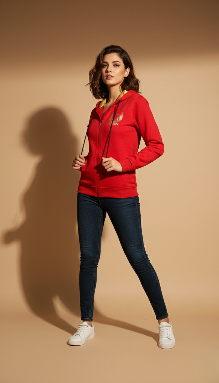 Multi Print Red Zipper Hoodie