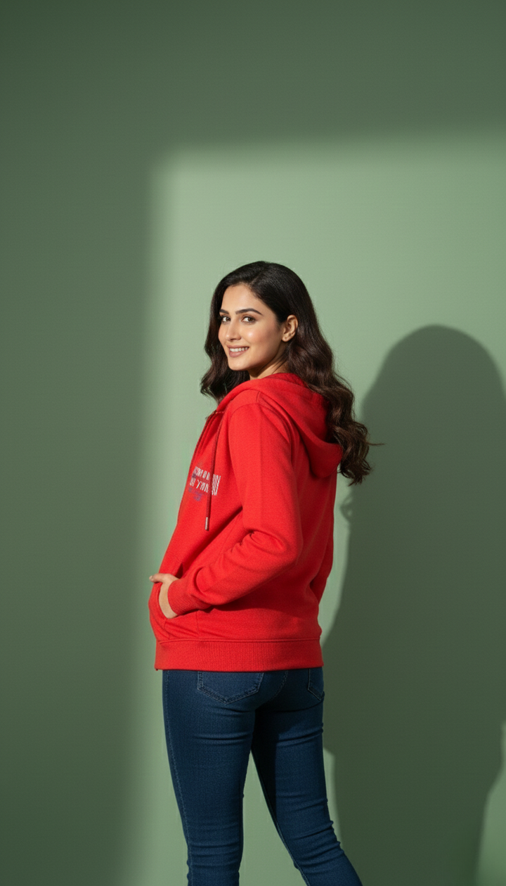 Multi Print Red Zipper Hoodie