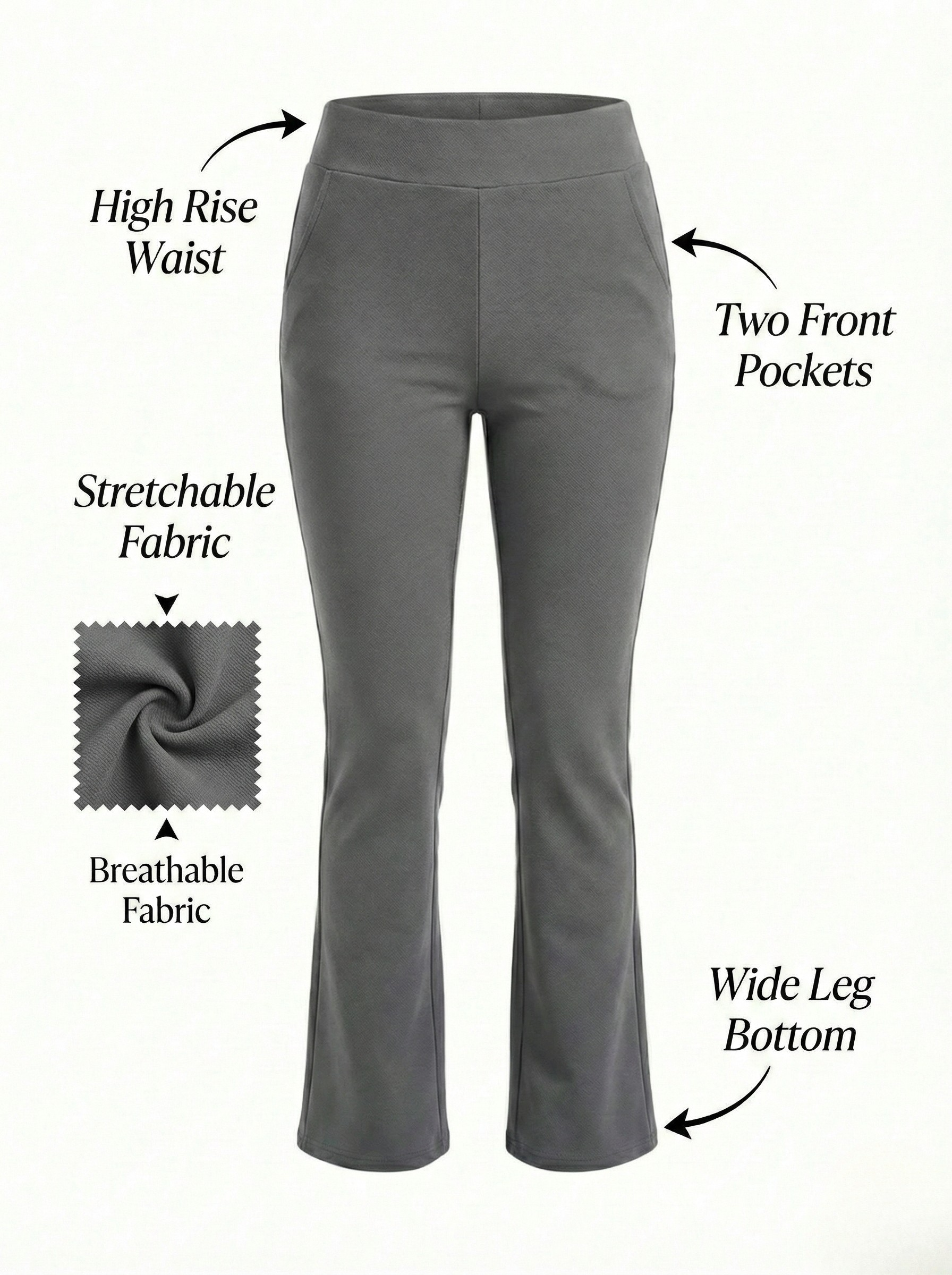 URBAN CONTOUR BELL BOTTOM HIGH WAIST SLATE GREY TROUSER
