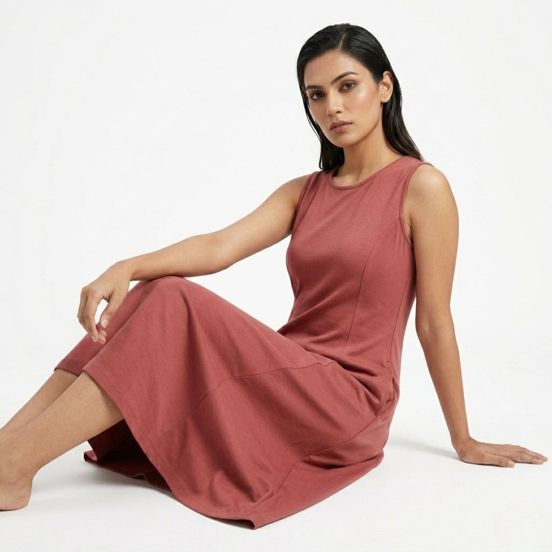 AZURE GRACE FLARED MIDI DRESS VINTAGE ROSE