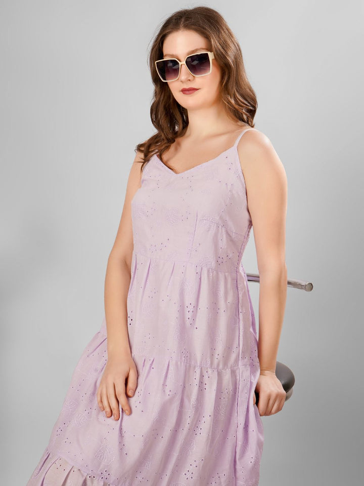 SCHIFFLI EBROIDERED STRAPPY MIDI DRESS