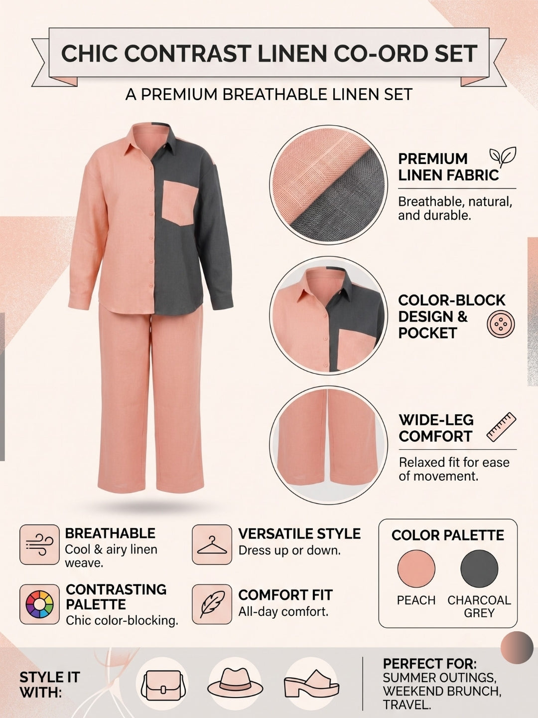 CHIC CONTRAST LINEN CO-ORD SET