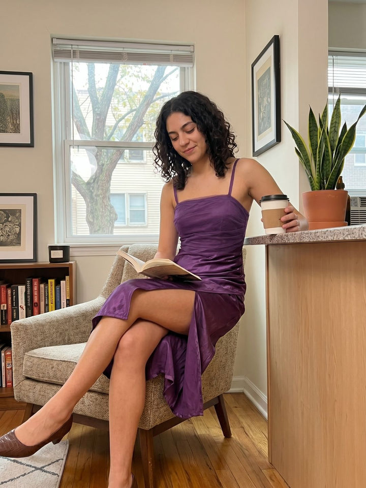 SATIN STRAPPY MIDI DRESS