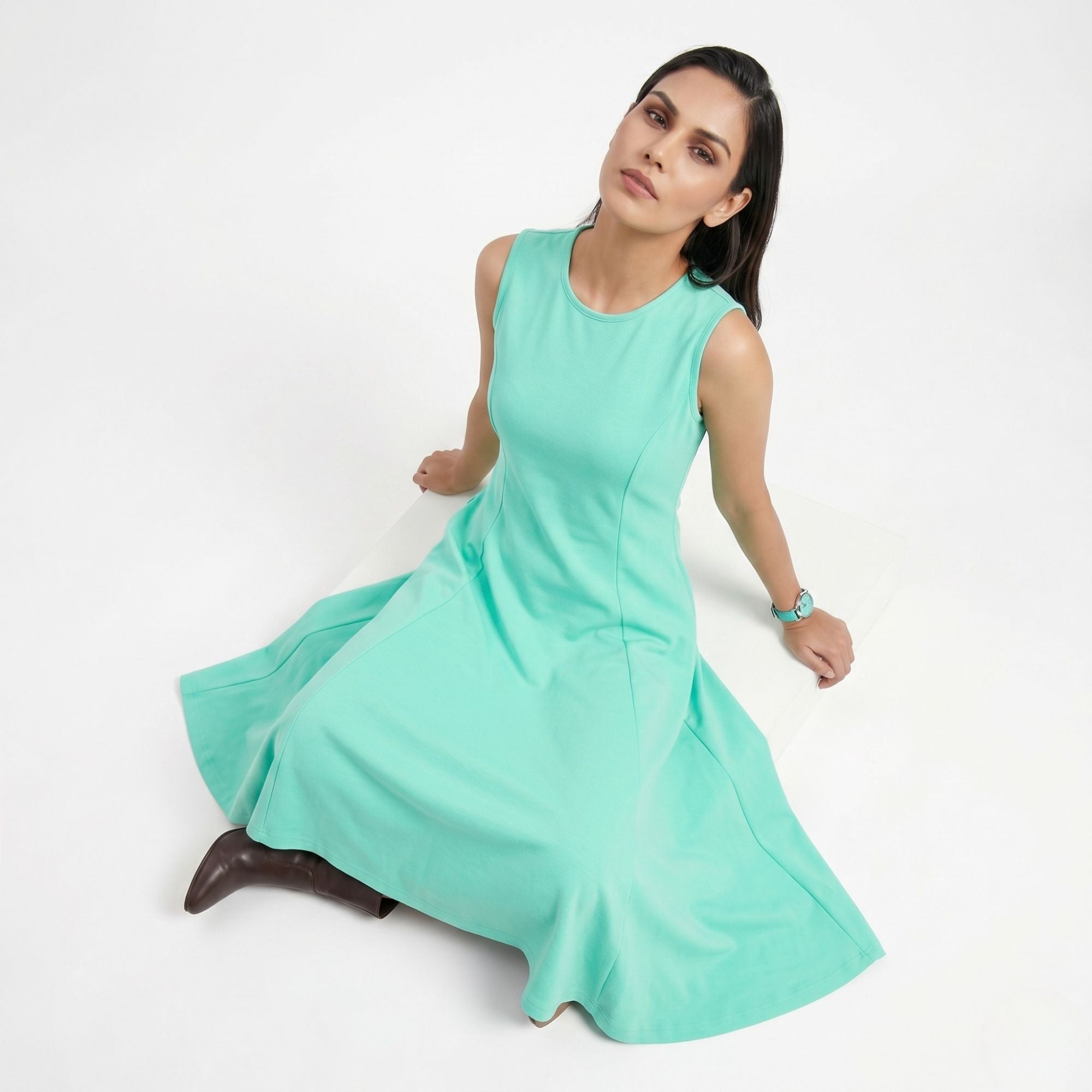 AZURE GRACE FLARED MIDI DRESS