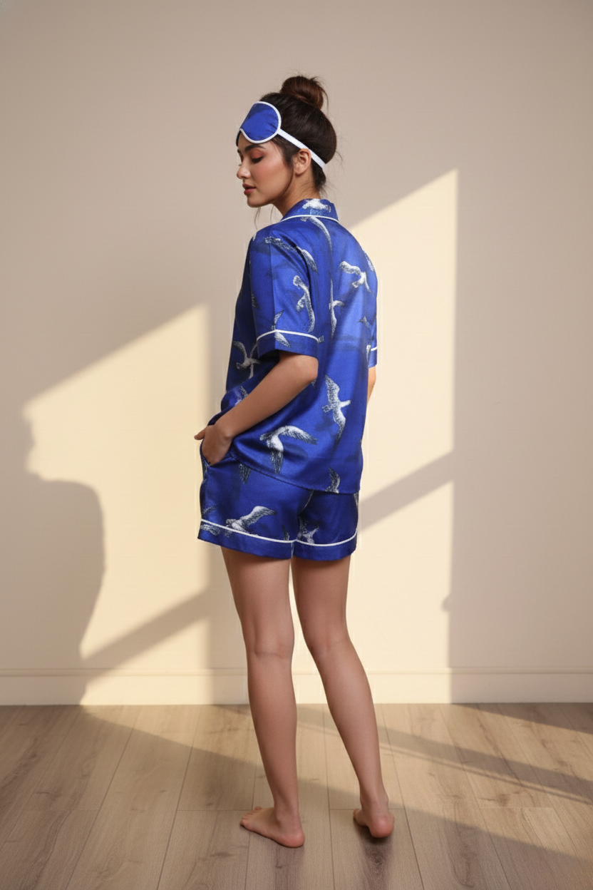 VIBRANT PRINTED SEABIRD SERENITY NIGHT DRESS