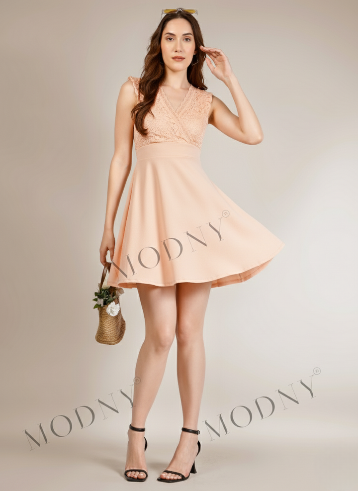 LACE RUFFLE SLEEVE MINI DRESS