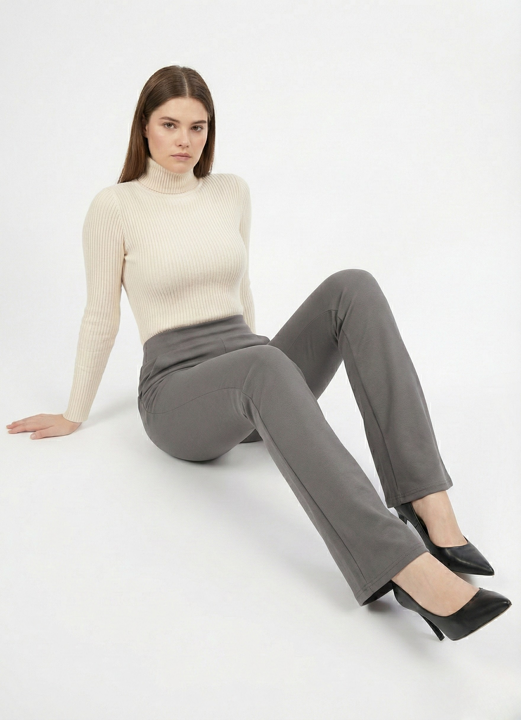 URBAN CONTOUR BELL BOTTOM HIGH WAIST SUSTAINED GREY TROUSER
