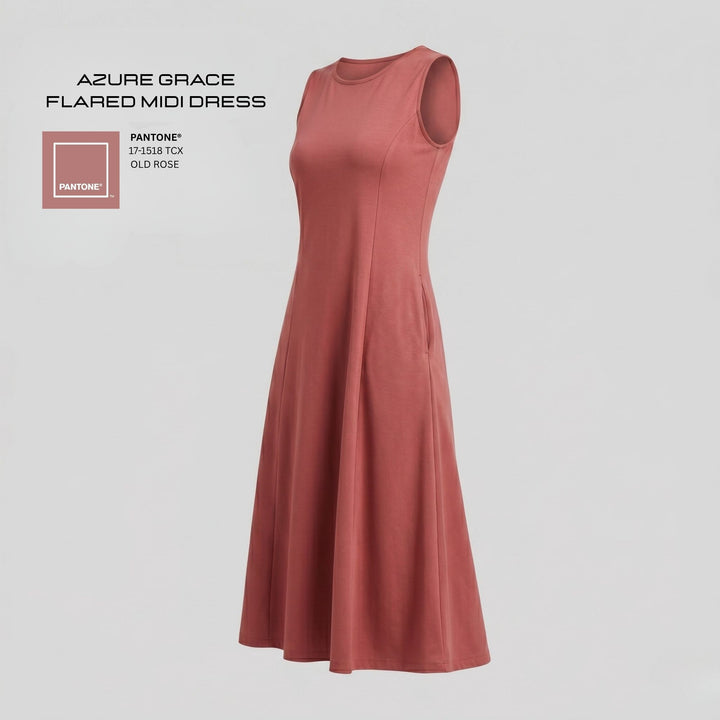 AZURE GRACE FLARED MIDI DRESS VINTAGE ROSE