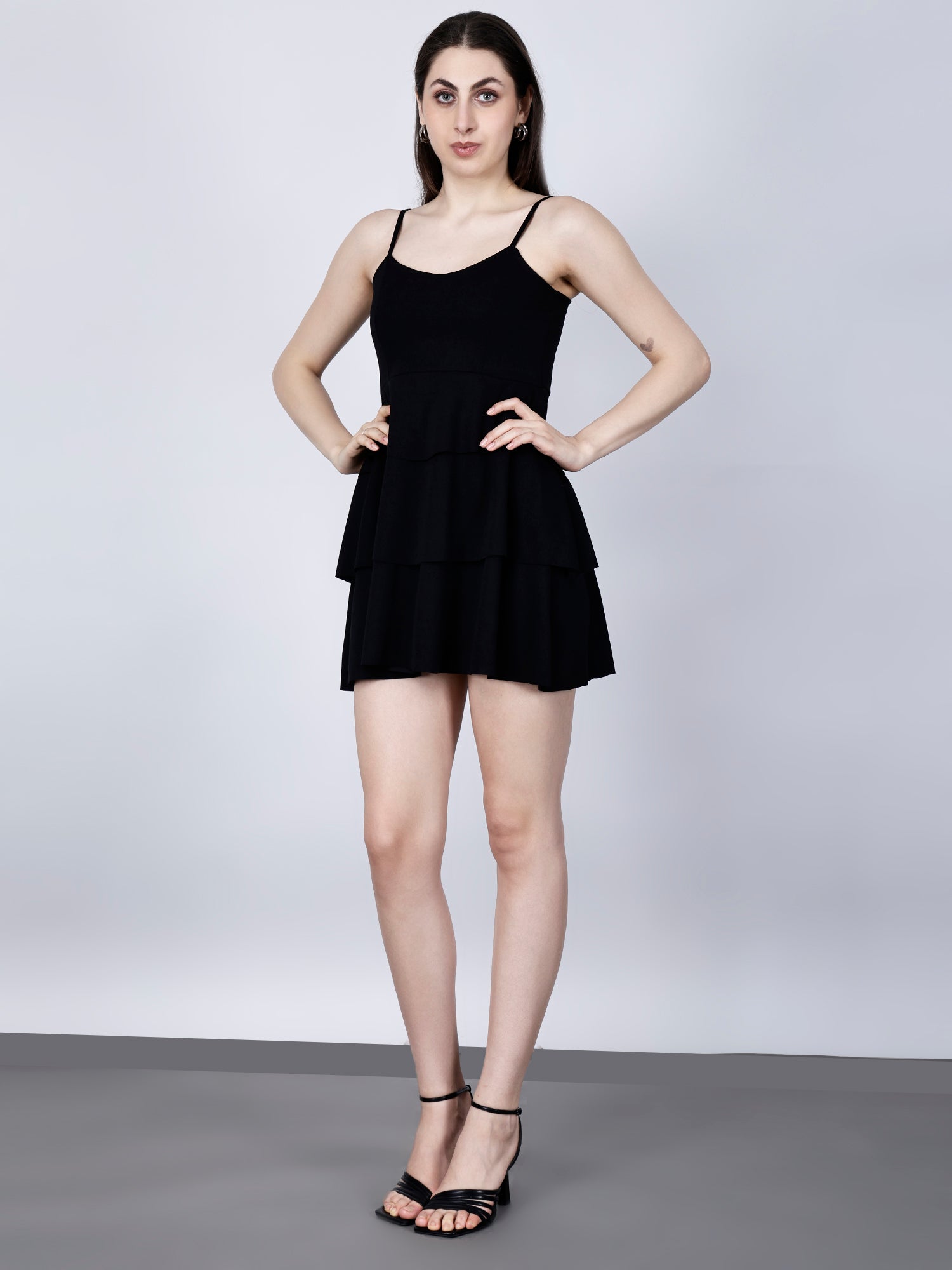 CASCADING TIER SPAGHETTI MINI DRESS