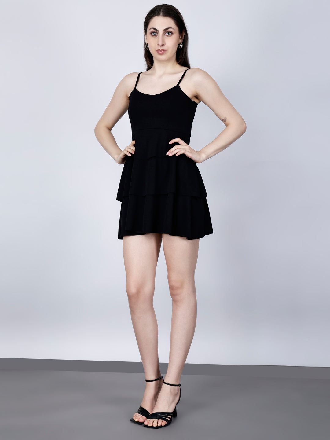 CASCADING TIER SPAGHETTI MINI DRESS