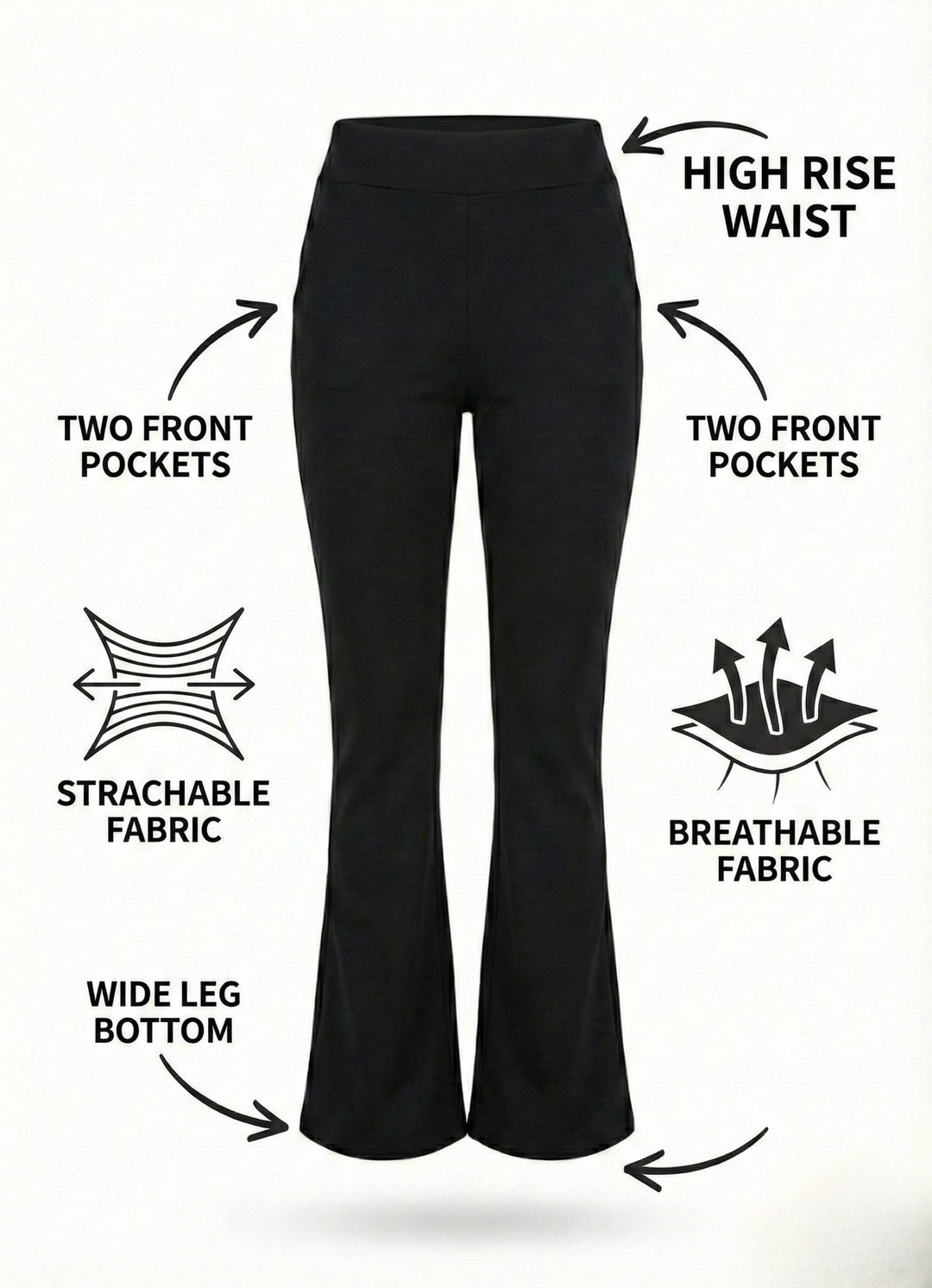 URBAN CONTOUR BELL BOTTOM HIGH WAIST BLACK TROUSER