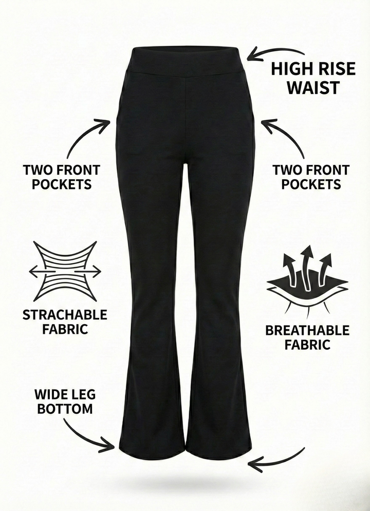 URBAN CONTOUR BELL BOTTOM HIGH WAIST BLACK TROUSER