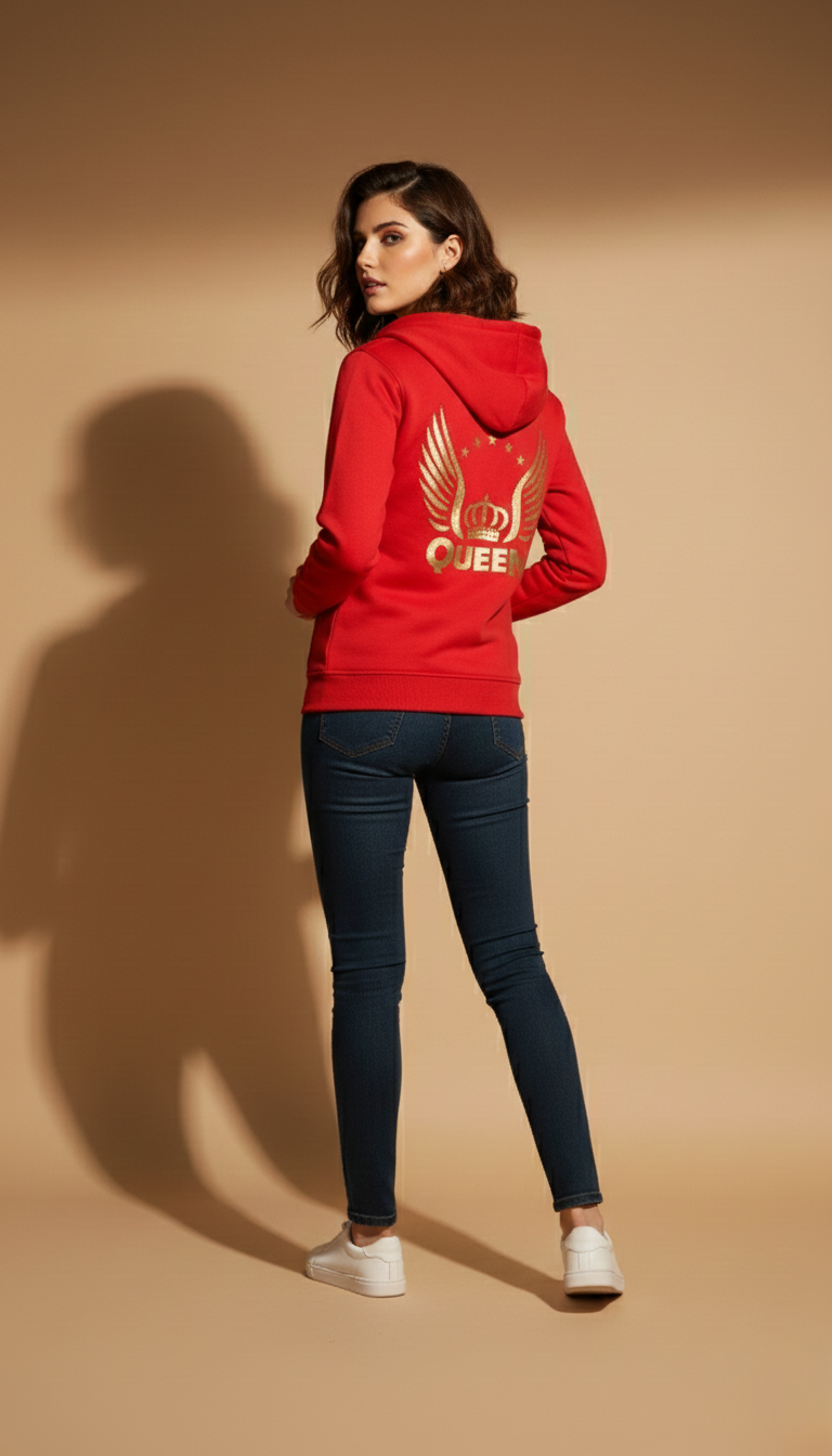 Multi Print Red Zipper Hoodie