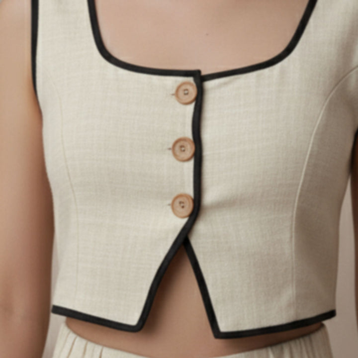 CONTRAST PIPED VEST CROP TOP