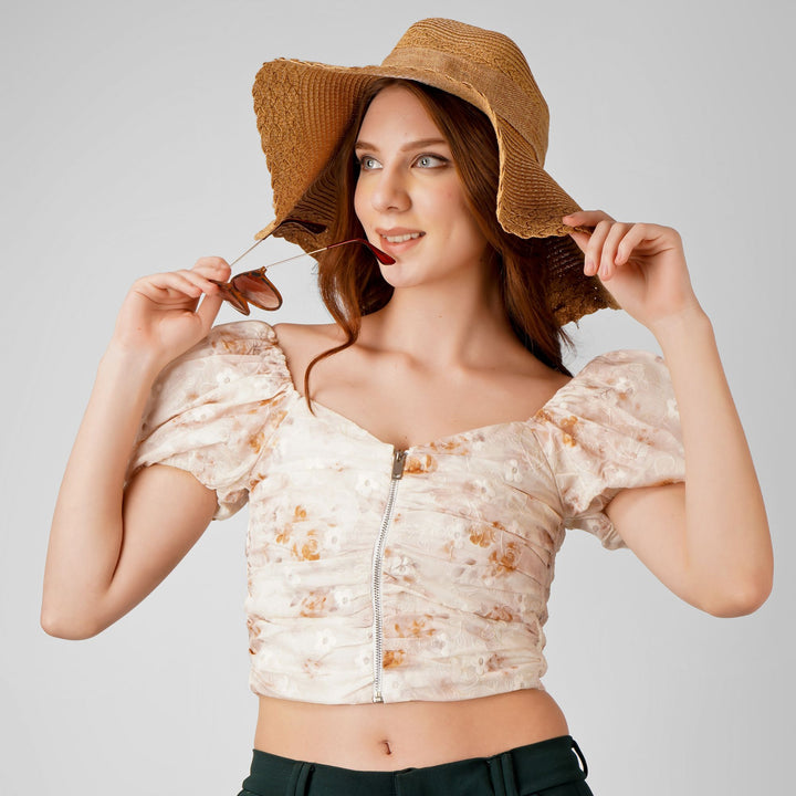 FLORAL PRINT CENTER ZIP CROP TOP