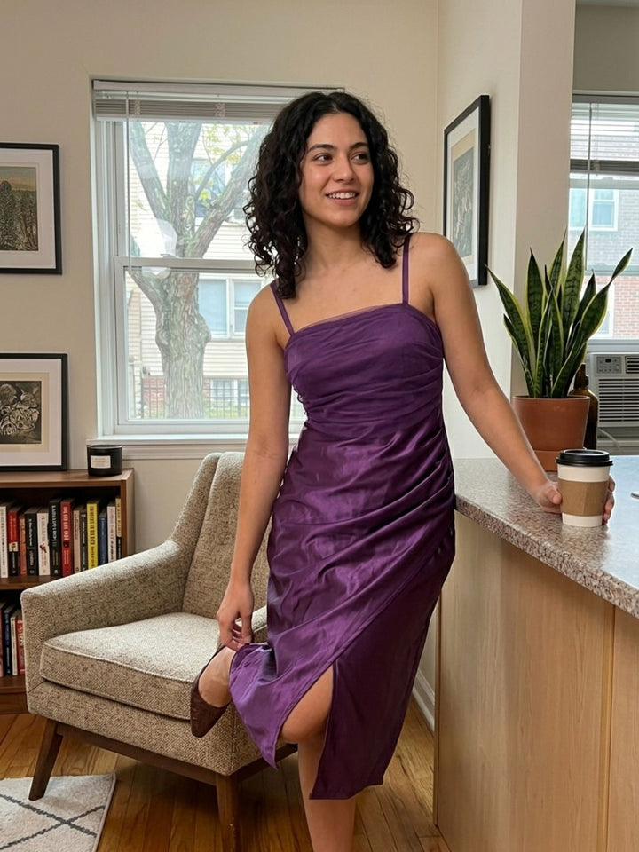 SATIN STRAPPY MIDI DRESS