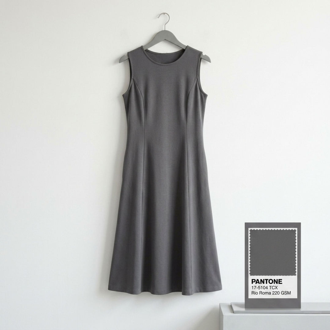 AZURE GRACE FLARED MIDI DRESS DARK GREY