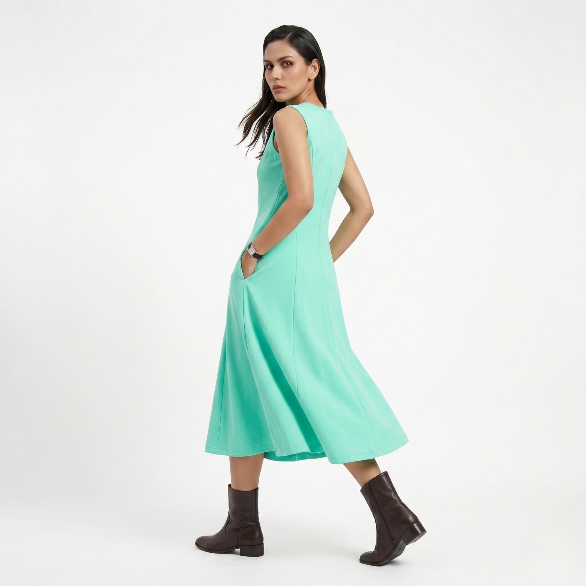 AZURE GRACE FLARED MIDI DRESS