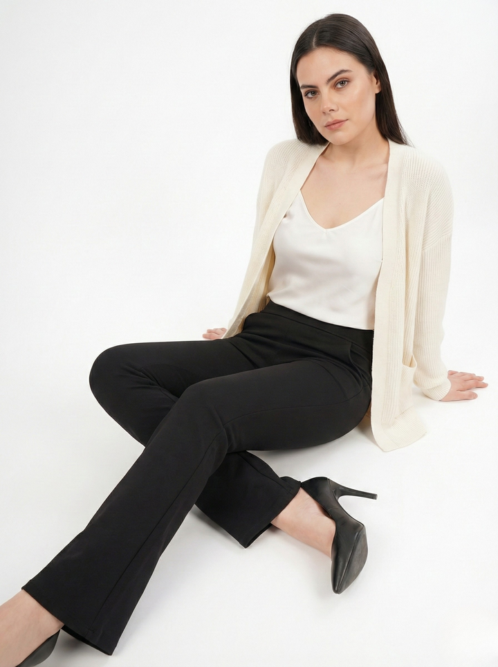 URBAN CONTOUR BELL BOTTOM HIGH WAIST BLACK TROUSER