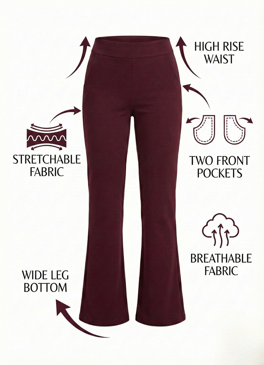 URBAN CONTOUR BELL BOTTOM HIGH WAIST CHERRY LACQUER TROUSER