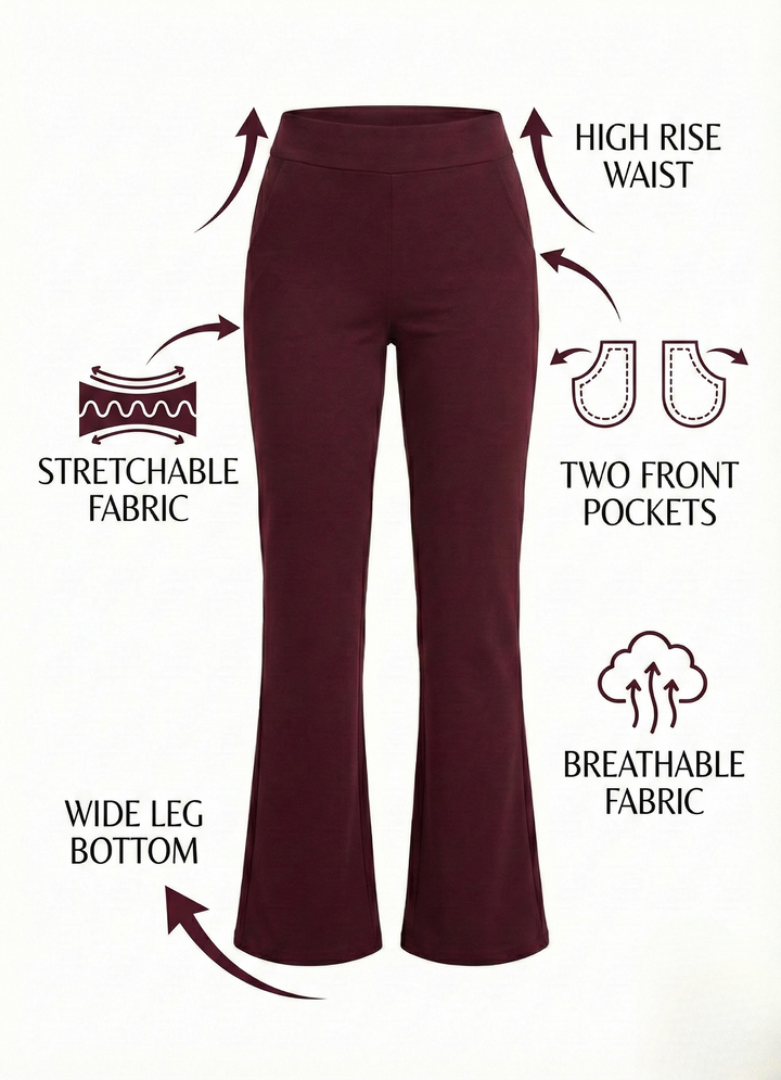 URBAN CONTOUR BELL BOTTOM HIGH WAIST CHERRY LACQUER TROUSER