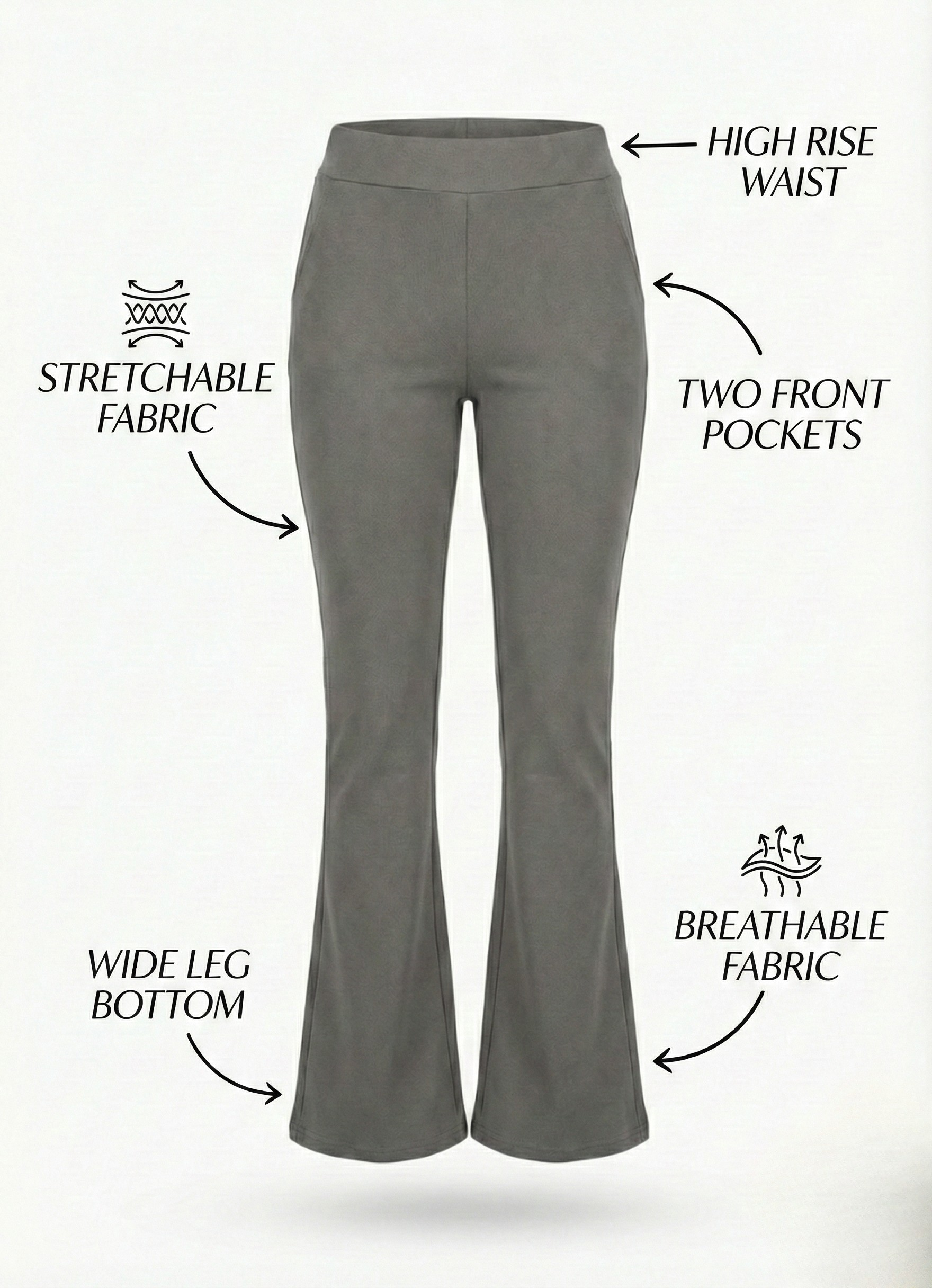 URBAN CONTOUR BELL BOTTOM HIGH WAIST SUSTAINED GREY TROUSER