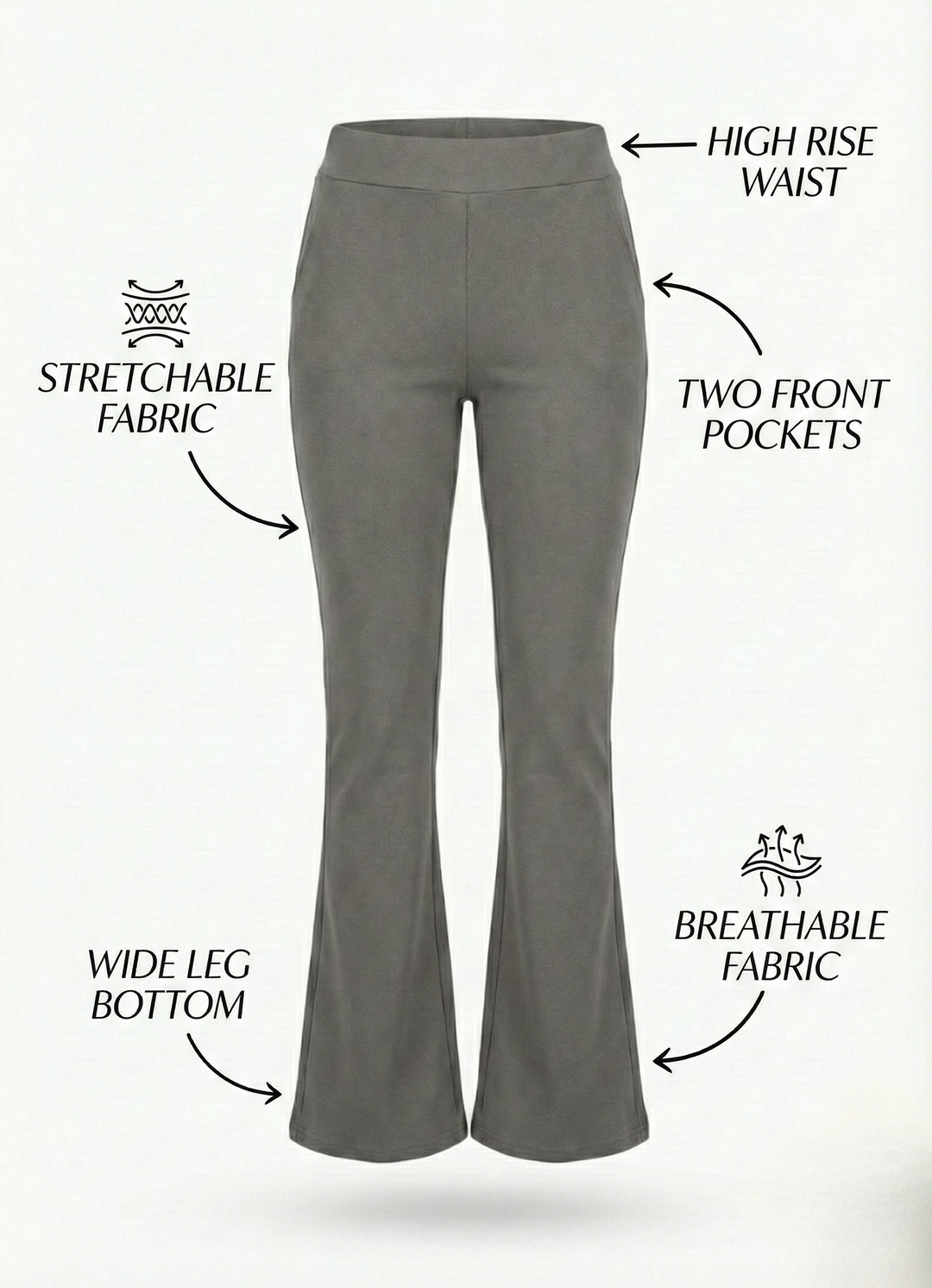 URBAN CONTOUR BELL BOTTOM HIGH WAIST SUSTAINED GREY TROUSER