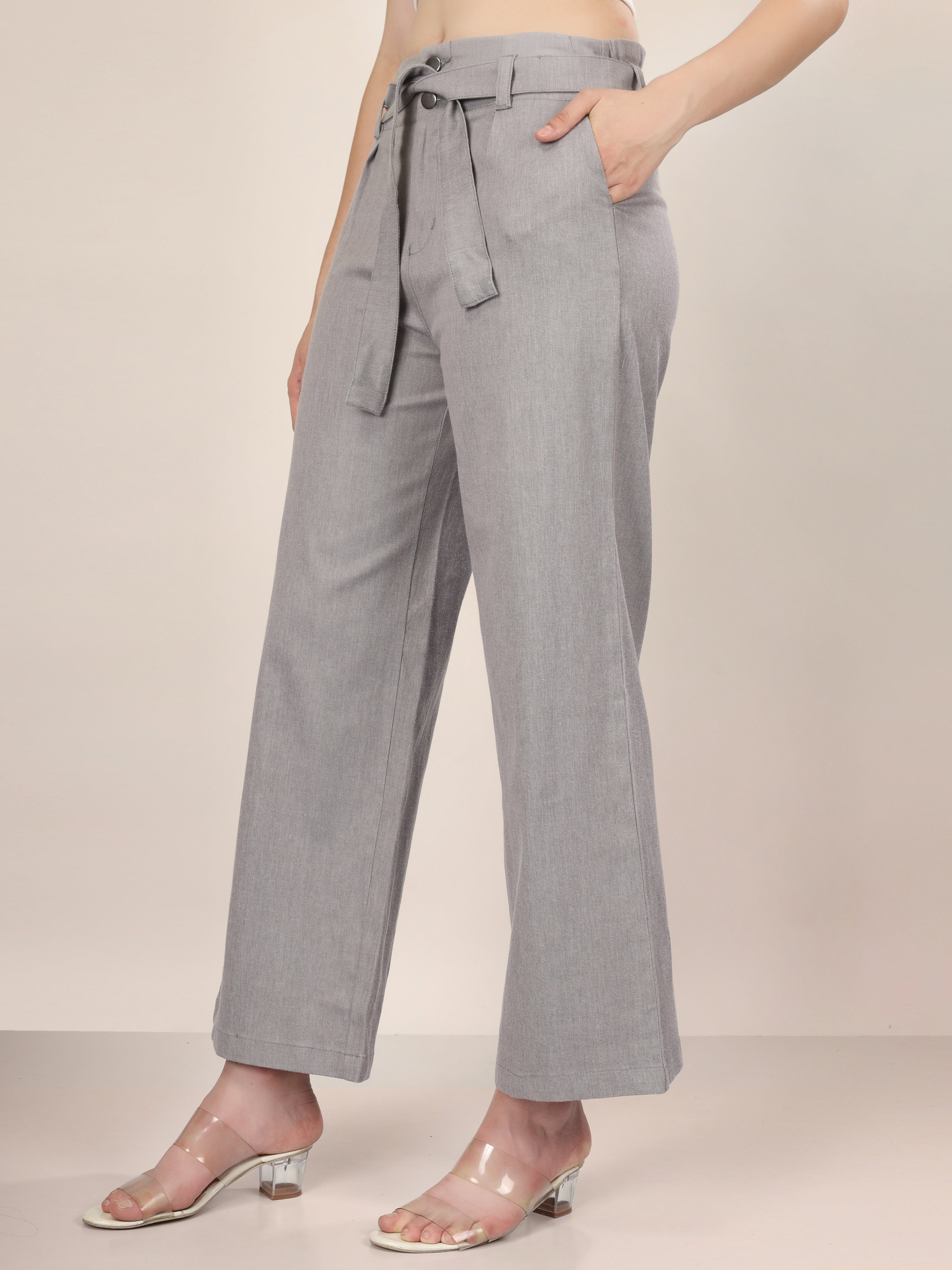 GREY DENIM STRAIGHT PANTS
