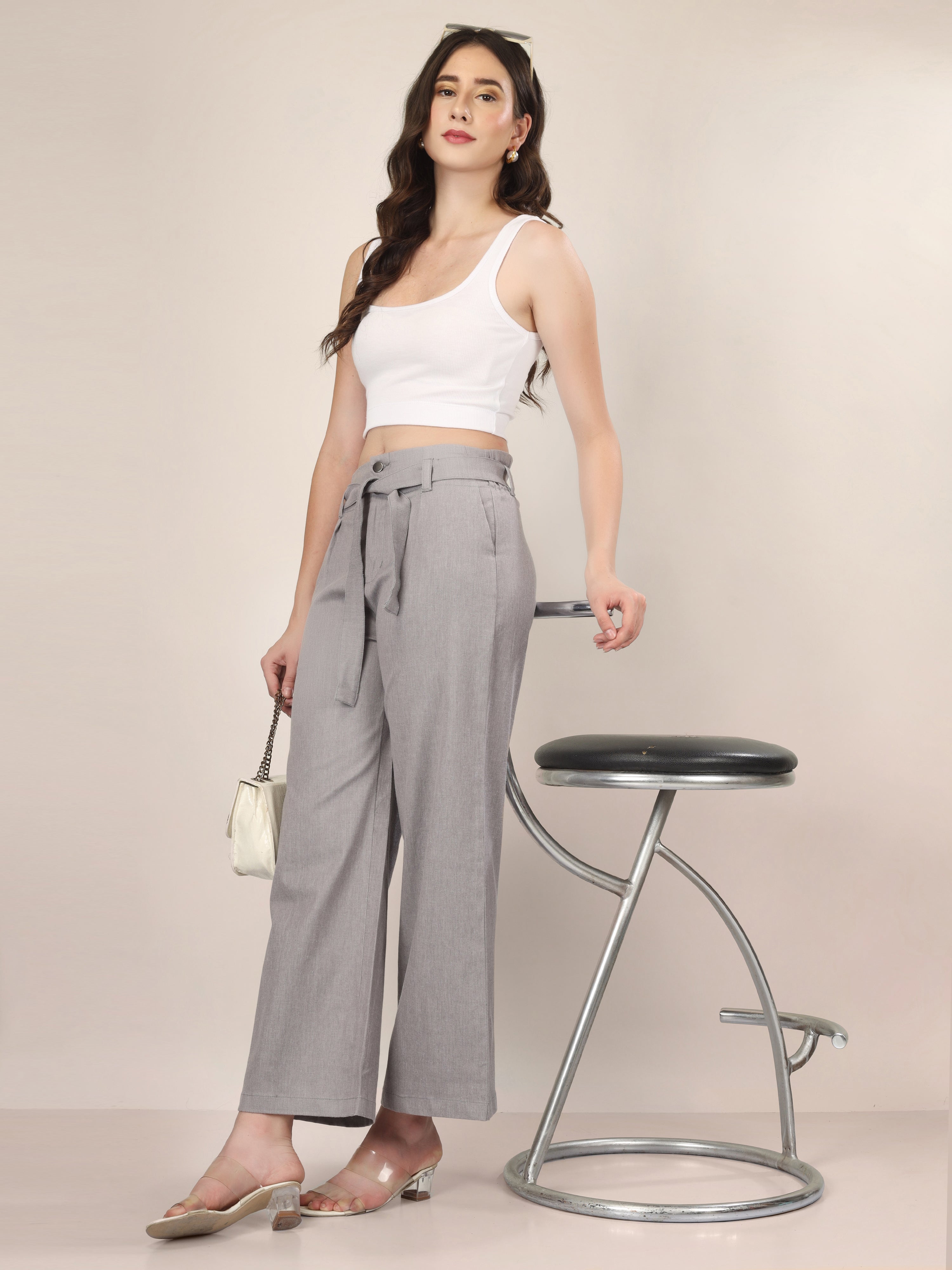 GREY DENIM STRAIGHT PANTS