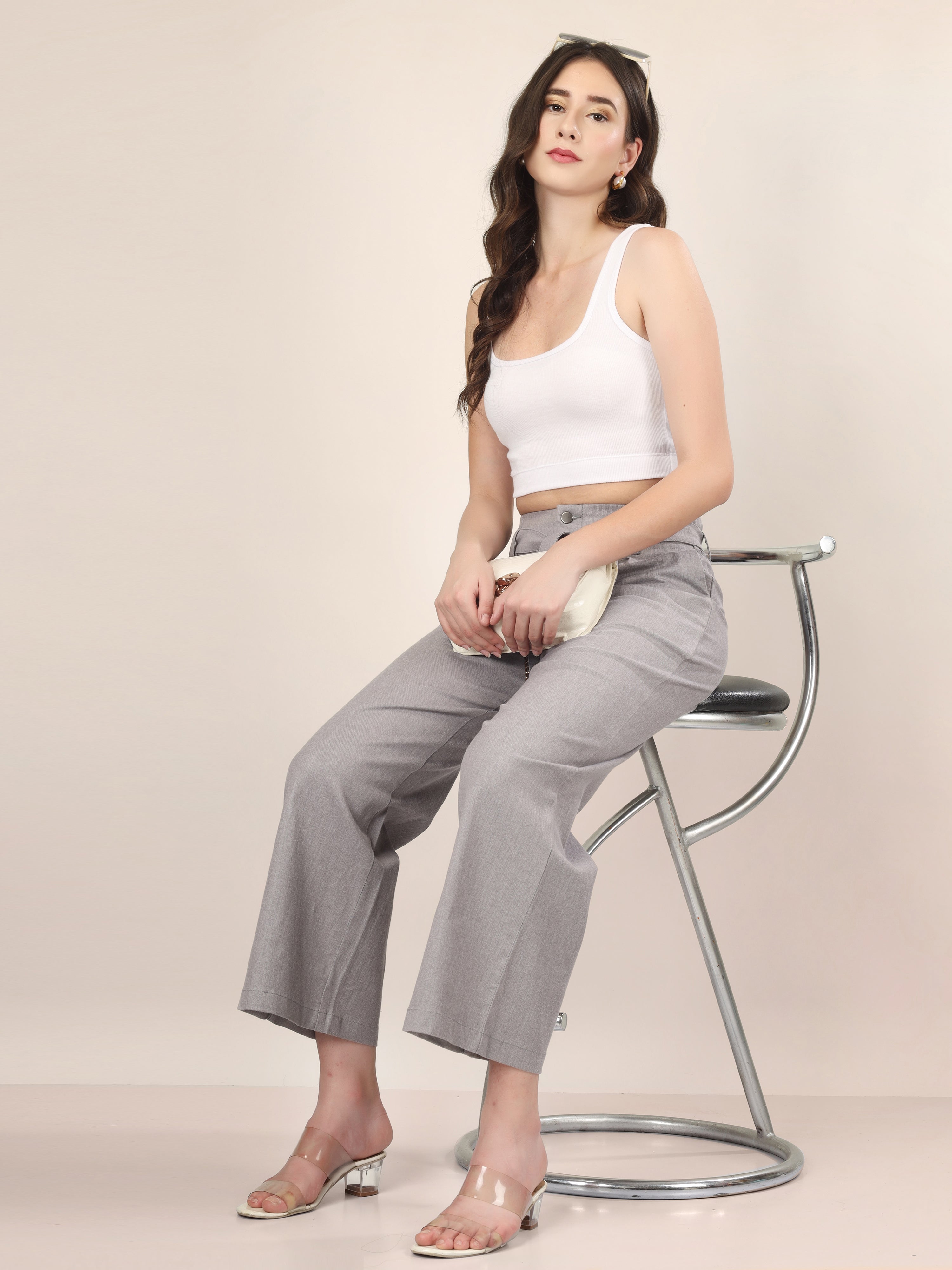 GREY DENIM STRAIGHT PANTS