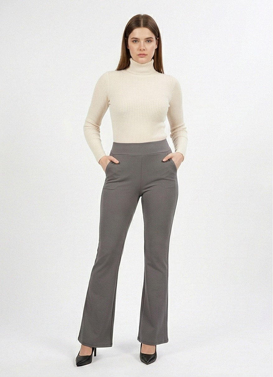 URBAN CONTOUR BELL BOTTOM HIGH WAIST SUSTAINED GREY TROUSER