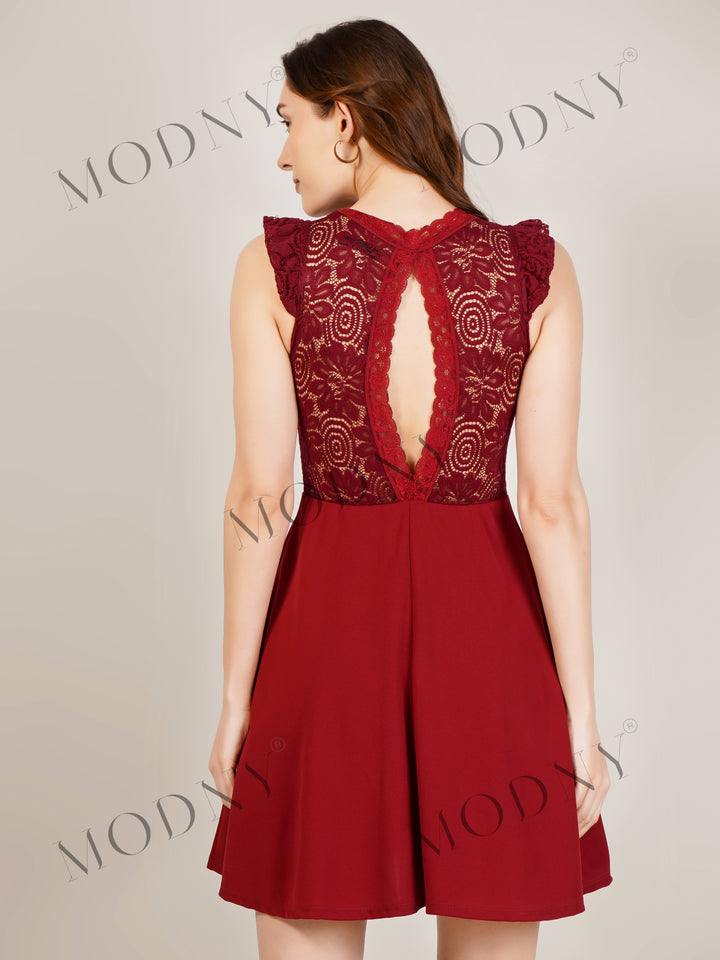 LACE RUFFLE SLEEVE MINI DRESS
