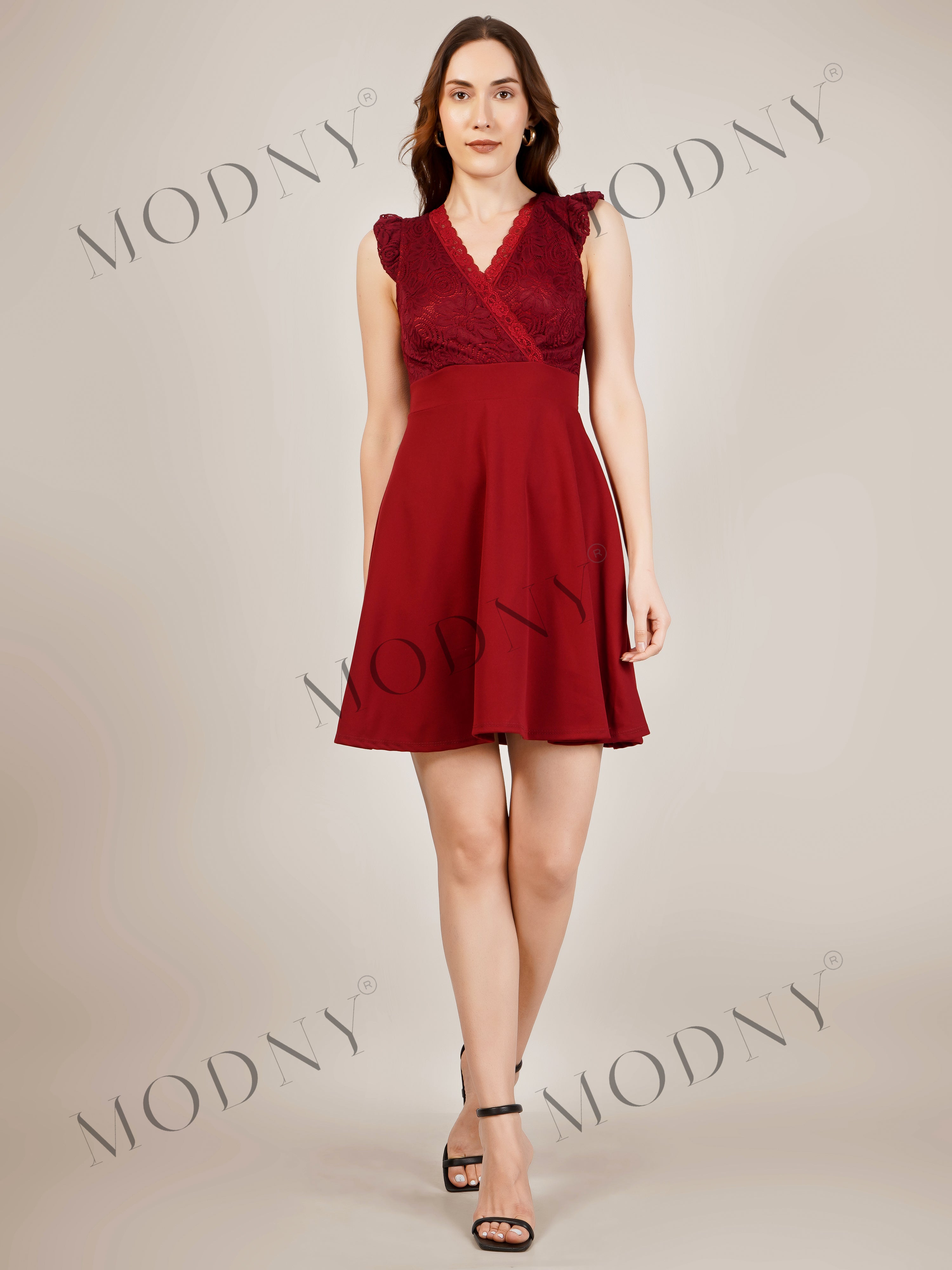 LACE RUFFLE SLEEVE MINI DRESS