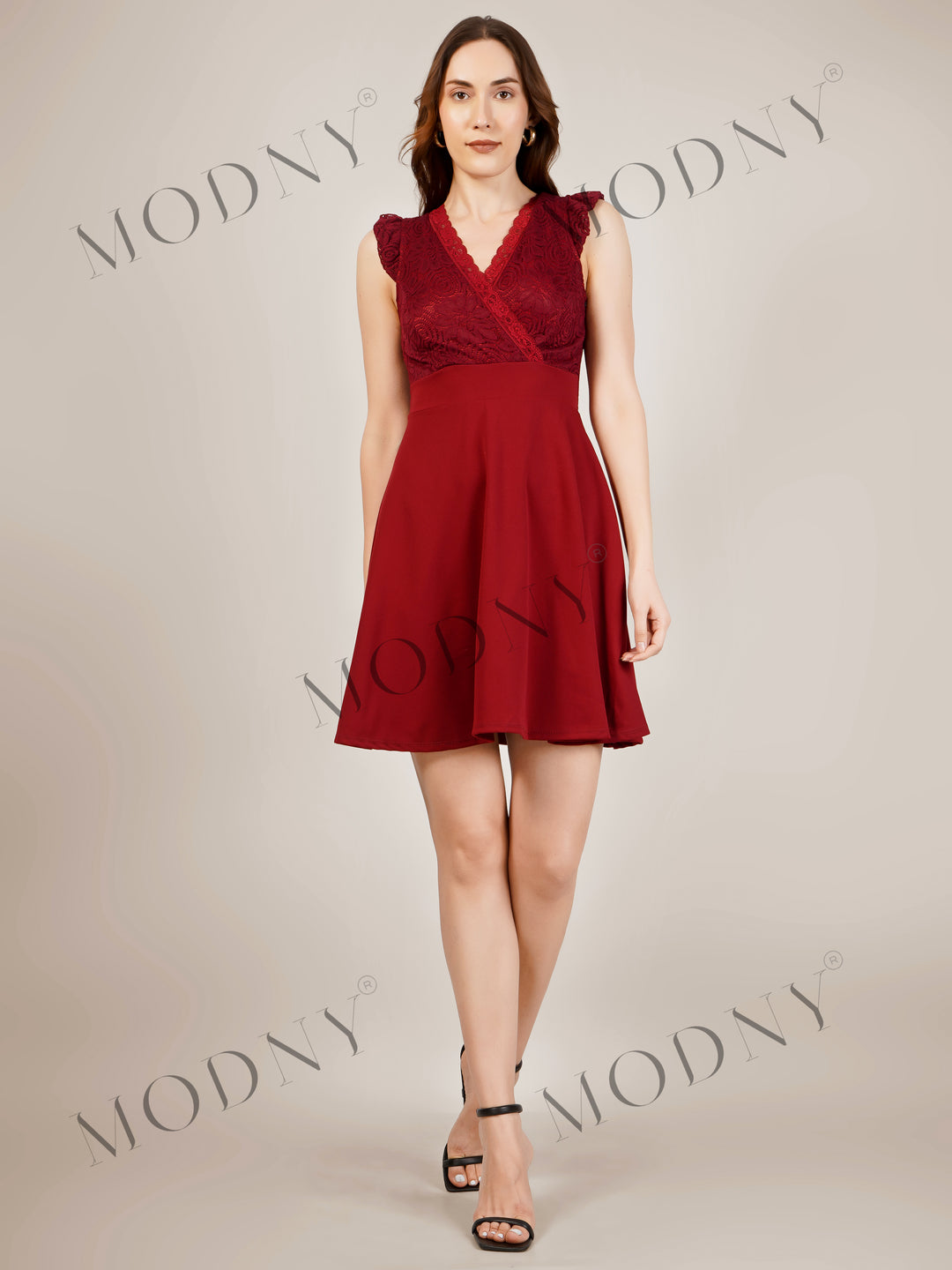 LACE RUFFLE SLEEVE MINI DRESS