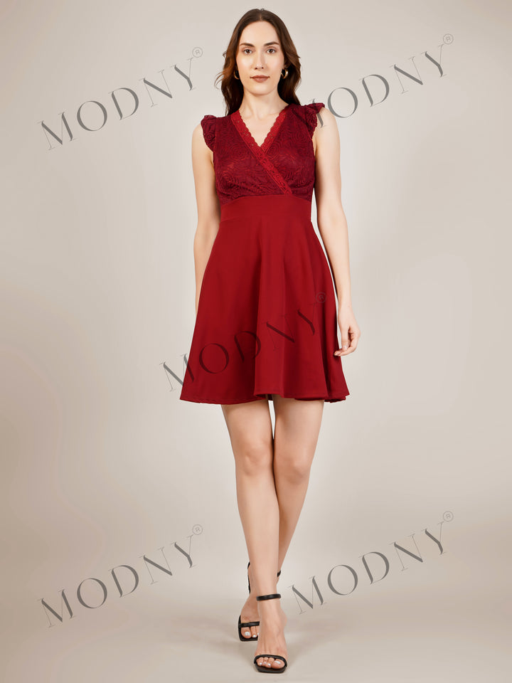 LACE RUFFLE SLEEVE MINI DRESS