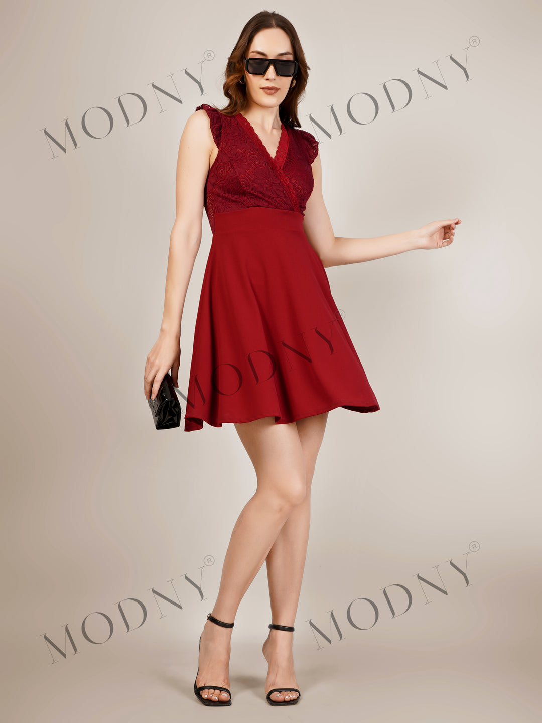 LACE RUFFLE SLEEVE MINI DRESS