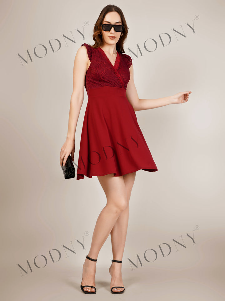 LACE RUFFLE SLEEVE MINI DRESS