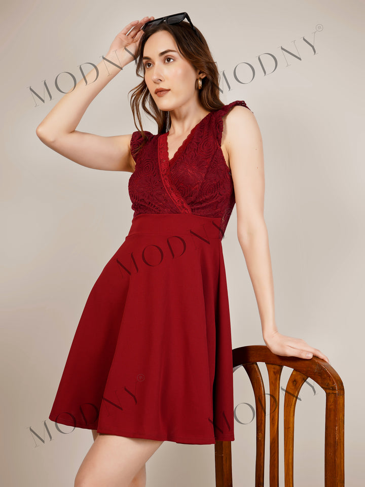 LACE RUFFLE SLEEVE MINI DRESS