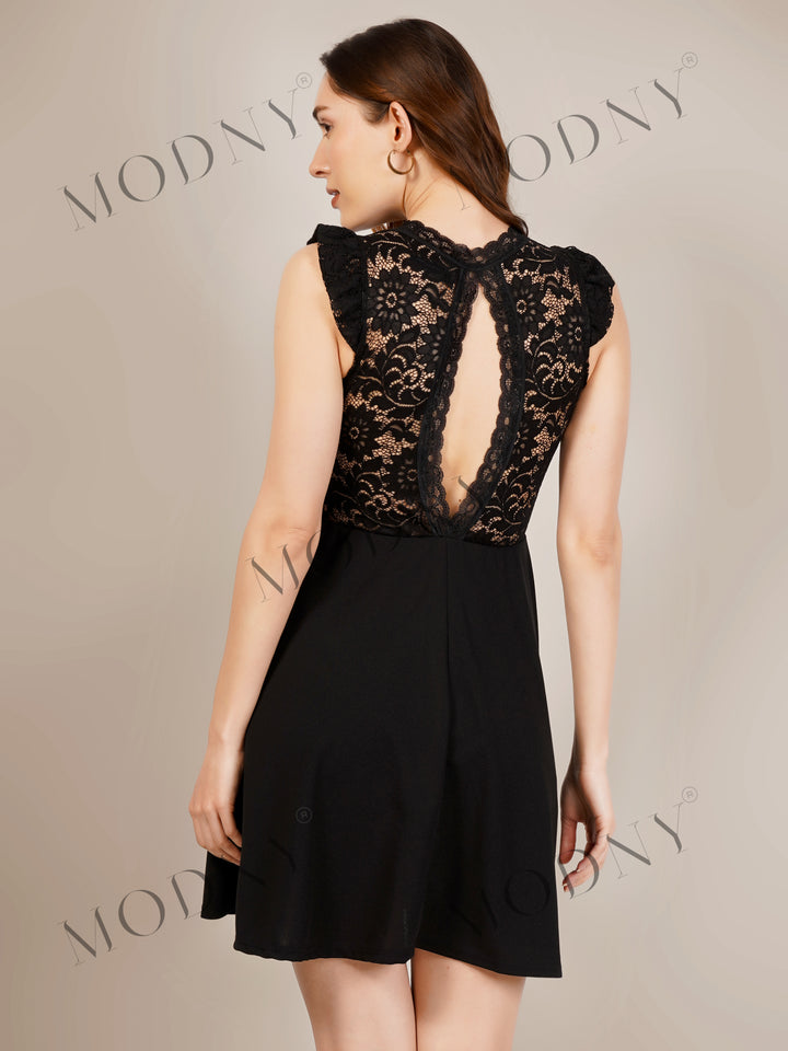 LACE RUFFLE SLEEVE MINI DRESS