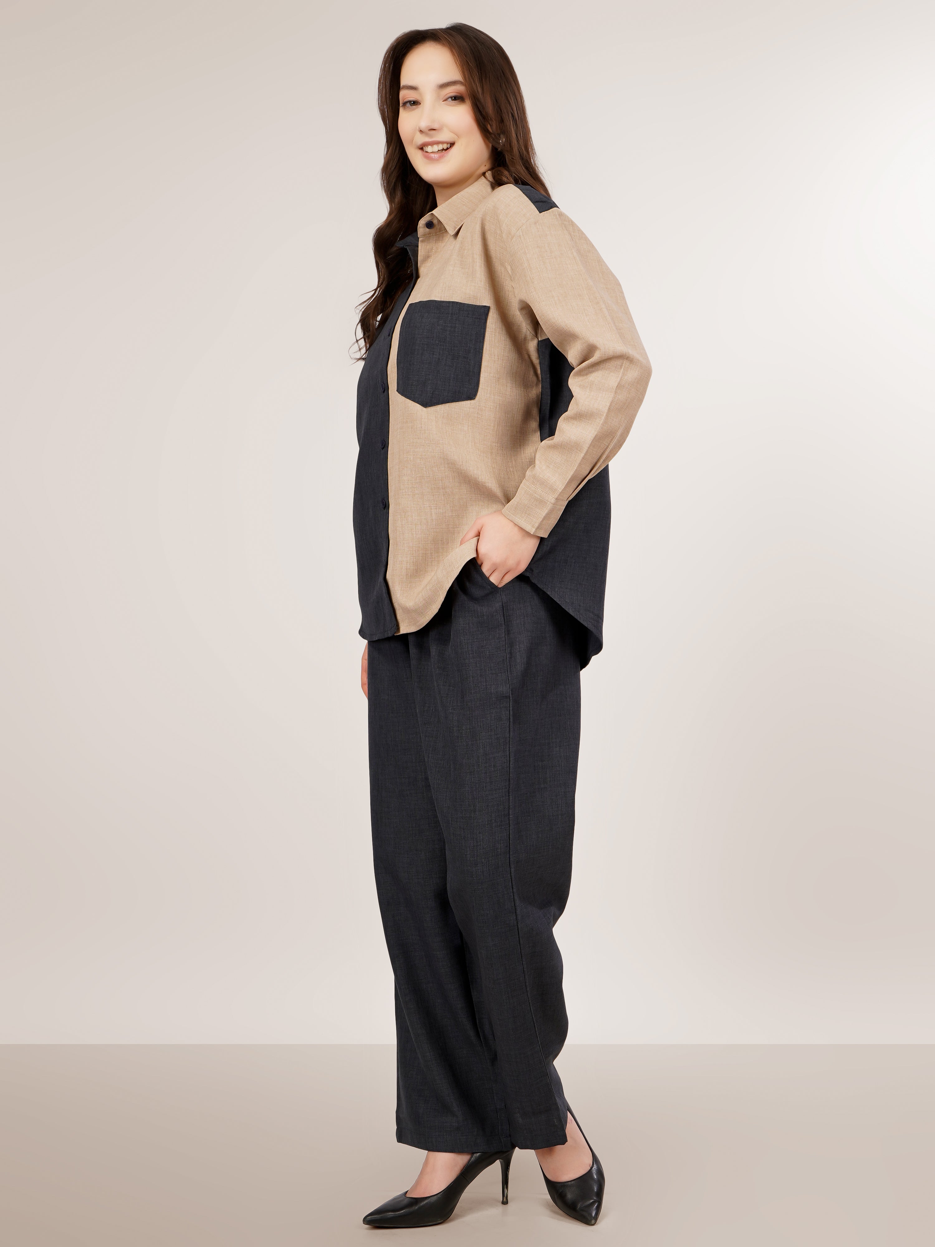 CHIC CONTRAST LINEN CO-ORD SET -NOIR & SAND EDITION